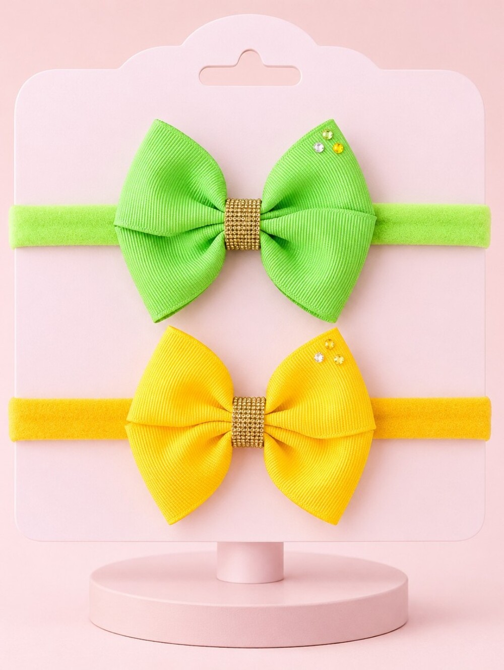 Handmade Elastic Headbands Set Ribbon Bows In Yellow And Green🎀✨